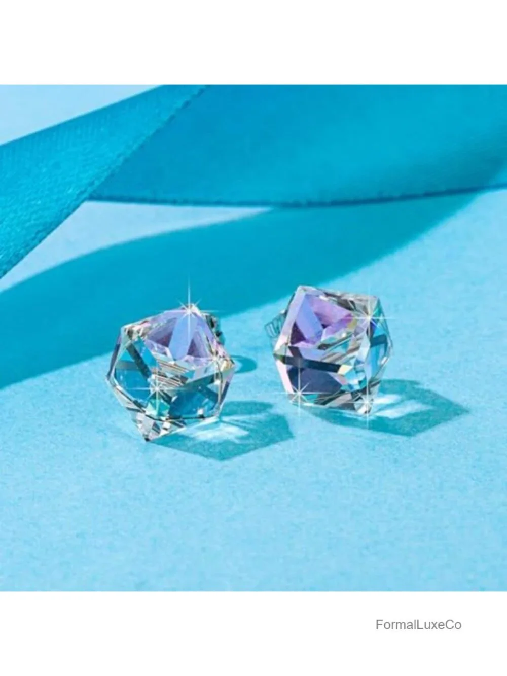 Austrian Crystal Cube Stud Earrings - 925 Sterling Silver Posts Push-Back